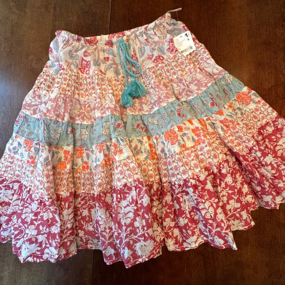 Free People Skirt Womens XS Pink Sun Faded Rare Feelings Tiered Floral Mini Boho